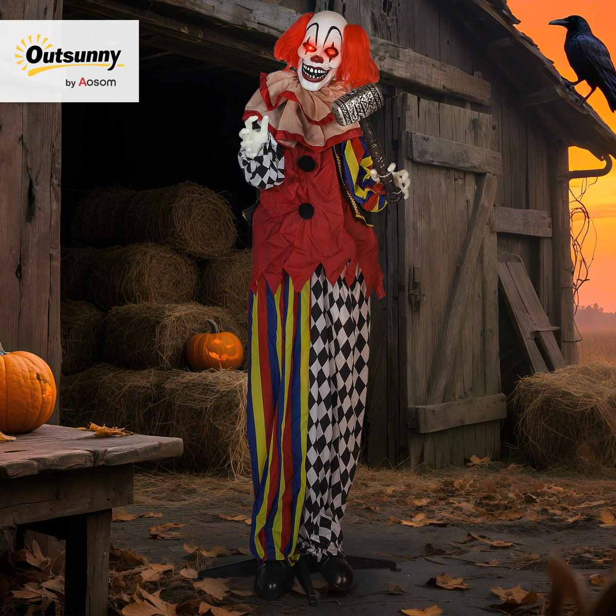 Sound Activated Halloween Animatronics Clown with Red Light Up Eyes