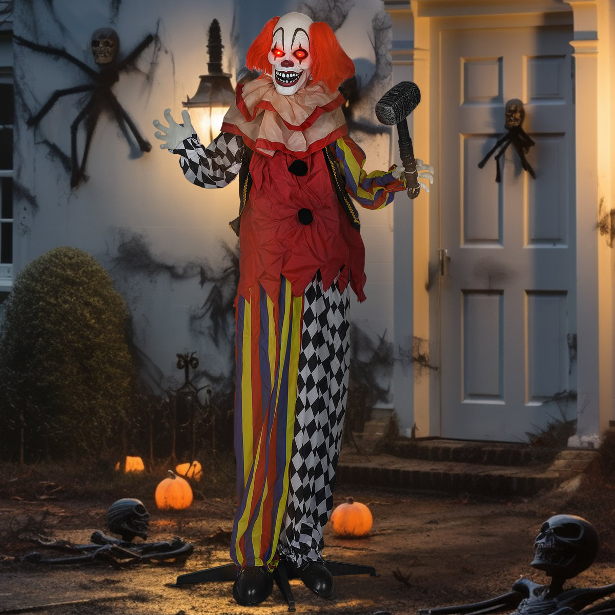 Sound Activated Halloween Animatronics Clown with Red Light Up Eyes