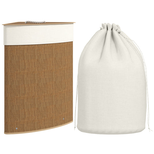 55L Laundry Hamper with Removable Washable Liner Bag, Brown