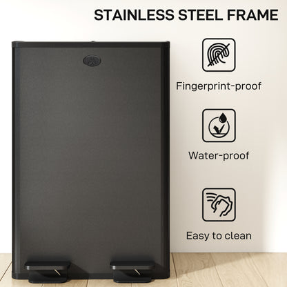 2 x 28L Dual Kitchen Bin Pedal Bin for Recycling and Waste, Black