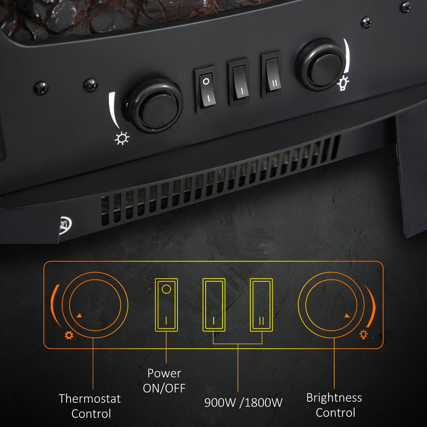 900W/1800W Freestanding Electric Fireplace w/ Adjustable Artificial Flame