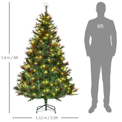 6ft Pre-Lit Christmas Tree Artificial Spruce Xmas Tree Warm White LED Holiday Décor with Metal Stand