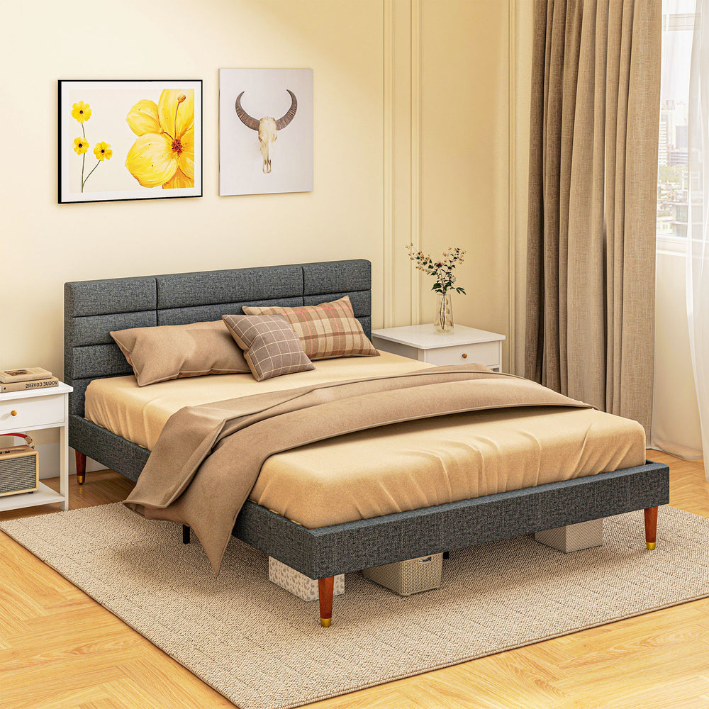 5ft Upholstered King Bed Frame w/ Wooden Slat No Box Spring Needed