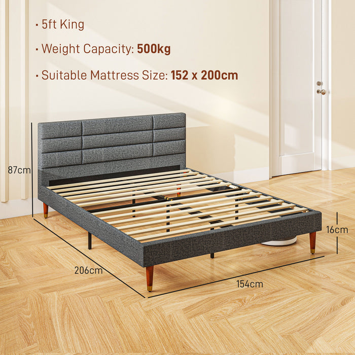 5ft Upholstered King Bed Frame w/ Wooden Slat No Box Spring Needed