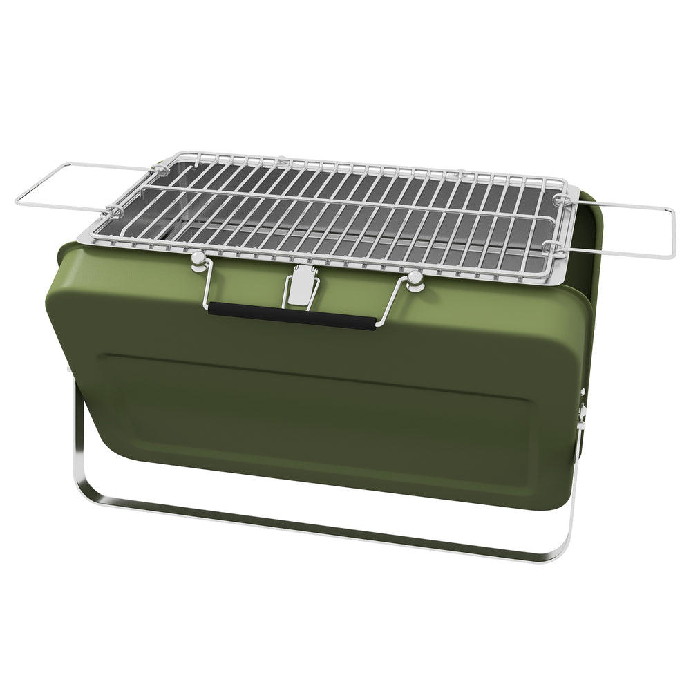 Foldable Suitcase Design Mini Charcoal Barbecue Grill BBQ, Green