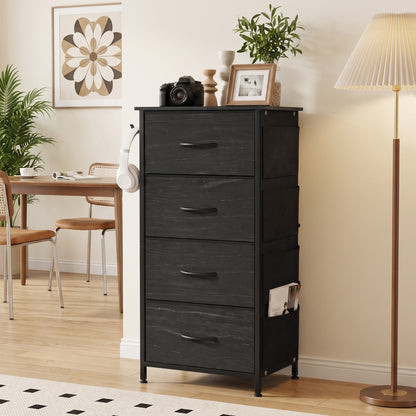Fabric Chest of Drawers, 4 Drawer Dresser for Bedroom, Black