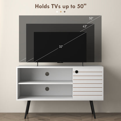 TV Unit for 50" TVs with 2 Open Shelves, Door and 2 Cable Holes, White