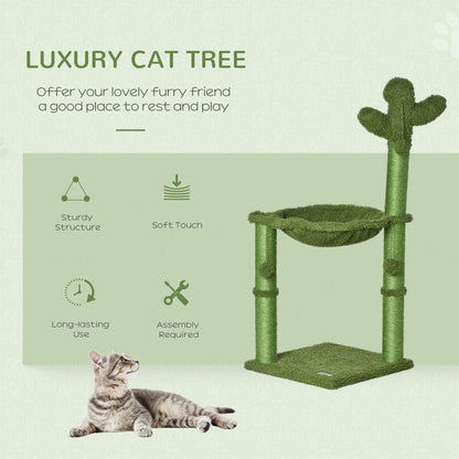 Cactus Cat Tree Tower for Indoor Cats Sisal Scratching Post with Hammock Bed Dangling Ball 40 x 40 x 96 cm