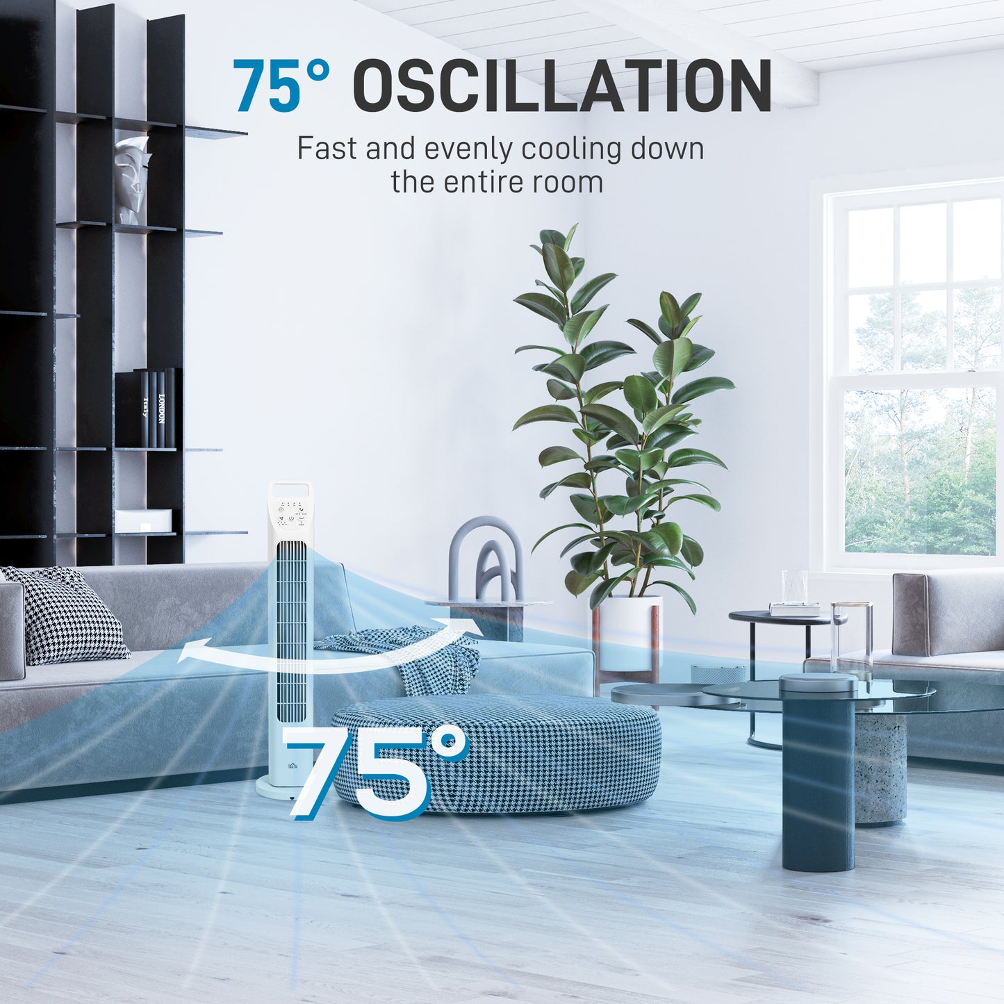 Oscillating Tower Fan Floor Fan with 4H Timer for Home Office White