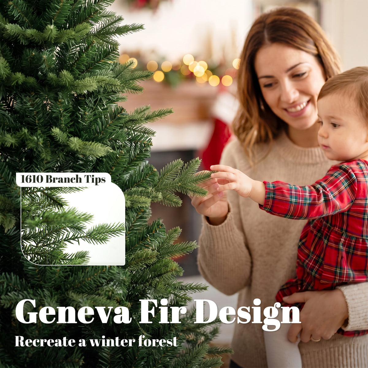 Geneva Fir Hinged Xmas Tree with 1610 Branch Tips, Green