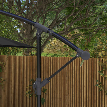 3x2m Cantilever Parasol with Cross Base, Banana Parasol with Crank Handle and 6 Ribs, Rectangular Hanging Patio Umbrella
