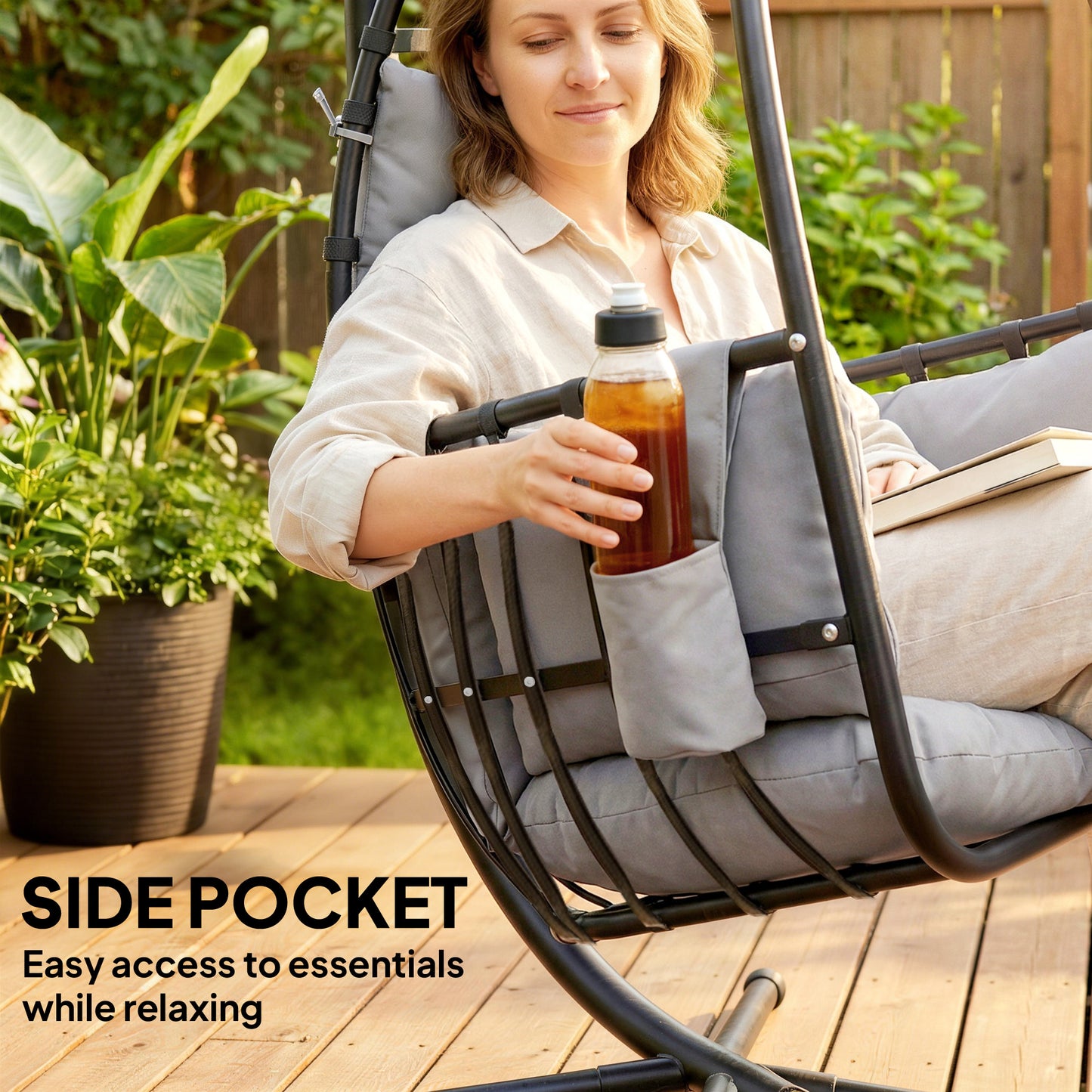 Hanging Egg Chair, Swinging Hammock Chair with Stand, Dark Grey