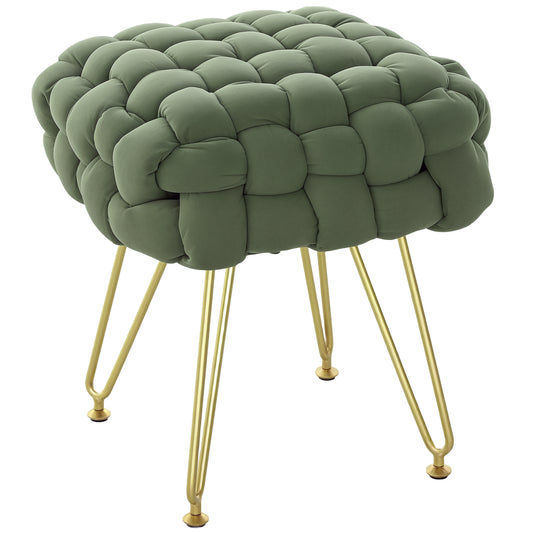 Woven Velvet Foot Stool with Steel Legs for Living Room, Dark Green