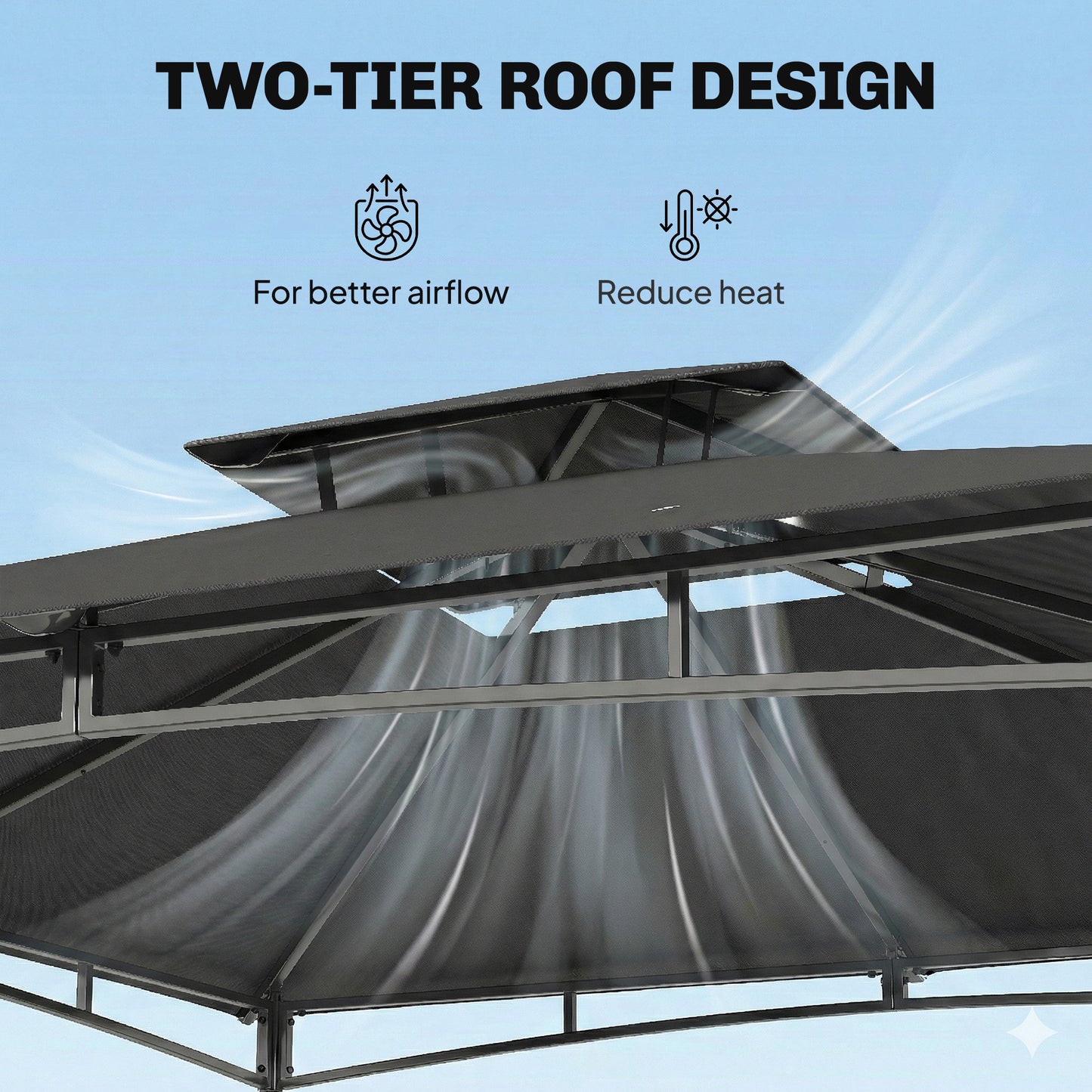Outsunny 3 x 3 m Gazebo, Outdoor Gazebo Canopy with 2-Tier Roof, Dark Grey