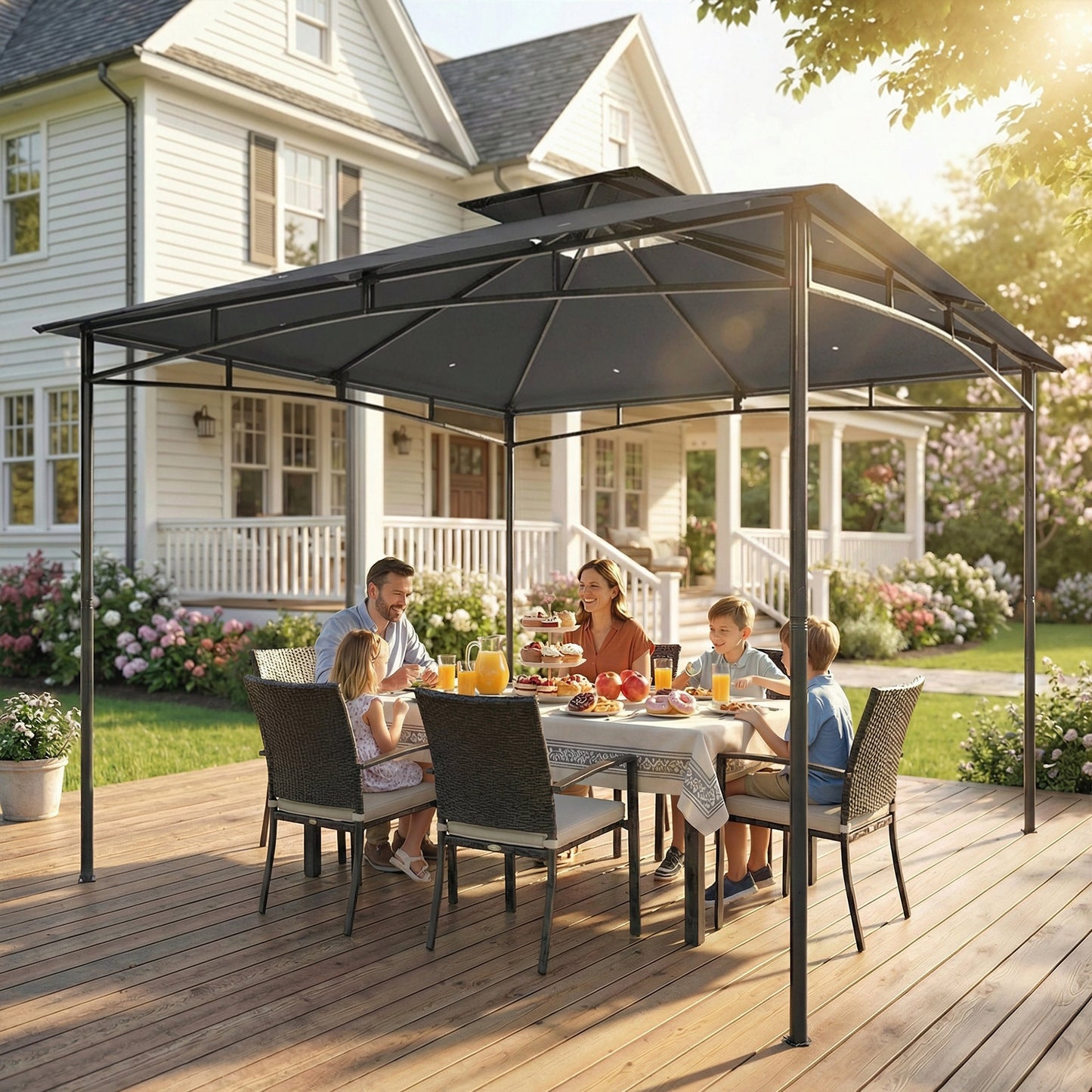 Outsunny 3 x 3 m Gazebo, Outdoor Gazebo Canopy with 2-Tier Roof, Dark Grey