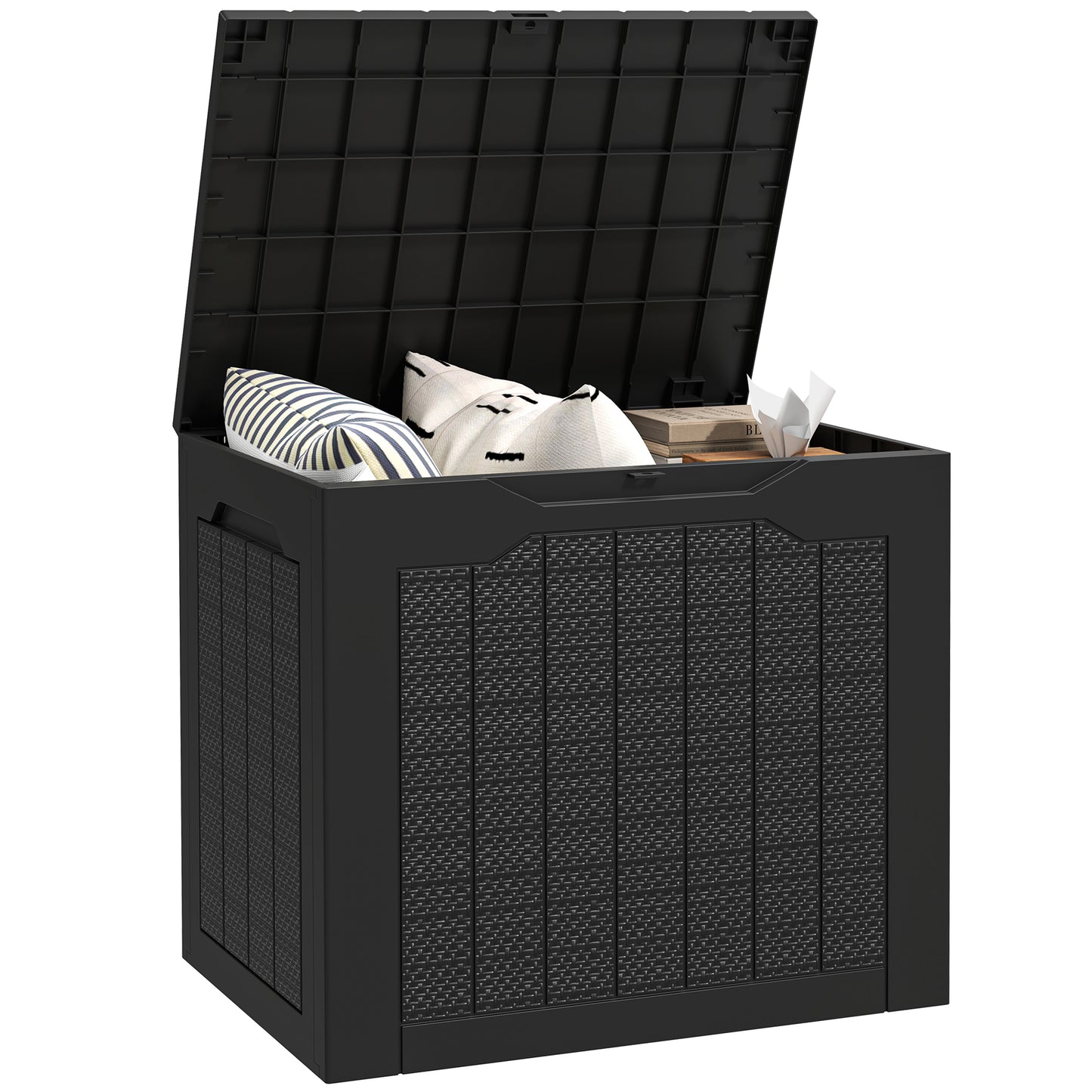 93L Plastic Garden Storage Box, Storage Container w/ Handles, Black