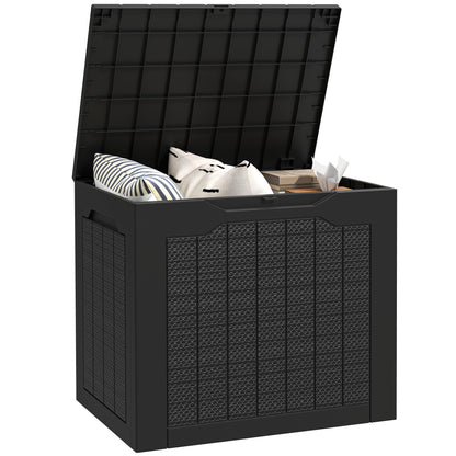 93L Plastic Garden Storage Box, Storage Container w/ Handles, Black