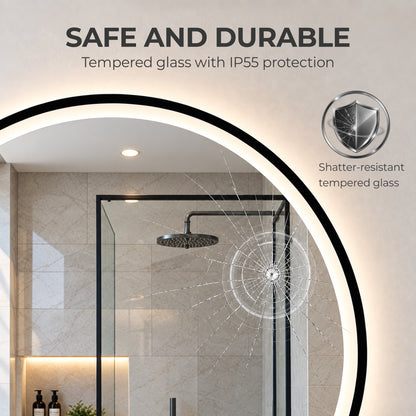 60cm Round LED Bathroom Mirror with Bluetooth Speaker and Demister - Black