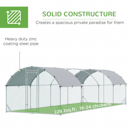 Walk-In Chicken Run Galvanised Chicken Coop w/ Covers 7.6 x 2.8 x 2m