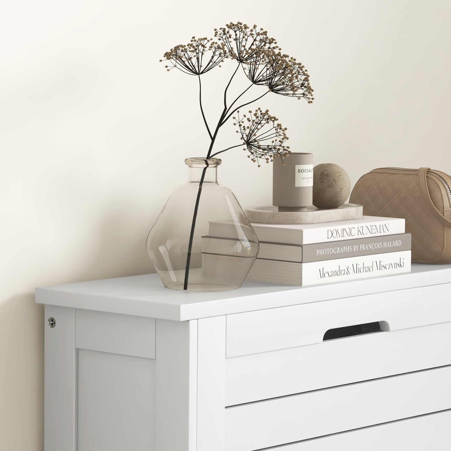 Narrow Shoe Storage Cabinet with 3 Flip Drawers, White