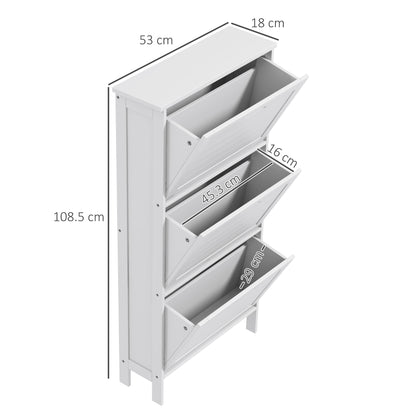 Narrow Shoe Storage Cabinet with 3 Flip Drawers, White