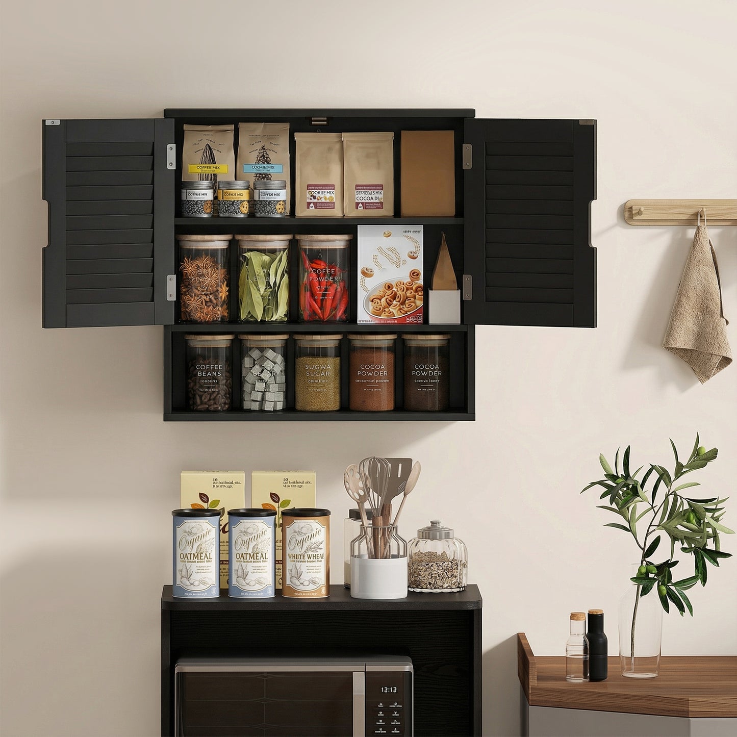 Bathroom Cabinet, Wall Mounted Cabinet with Adjustable Shelves, Black