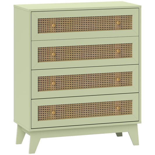 Chest of Drawers, 4 Drawer Unit Storage Organiser with Rattan Element