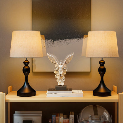 Table Lamps Set of 2, Modern Bedside Lamps with USB Ports, Black