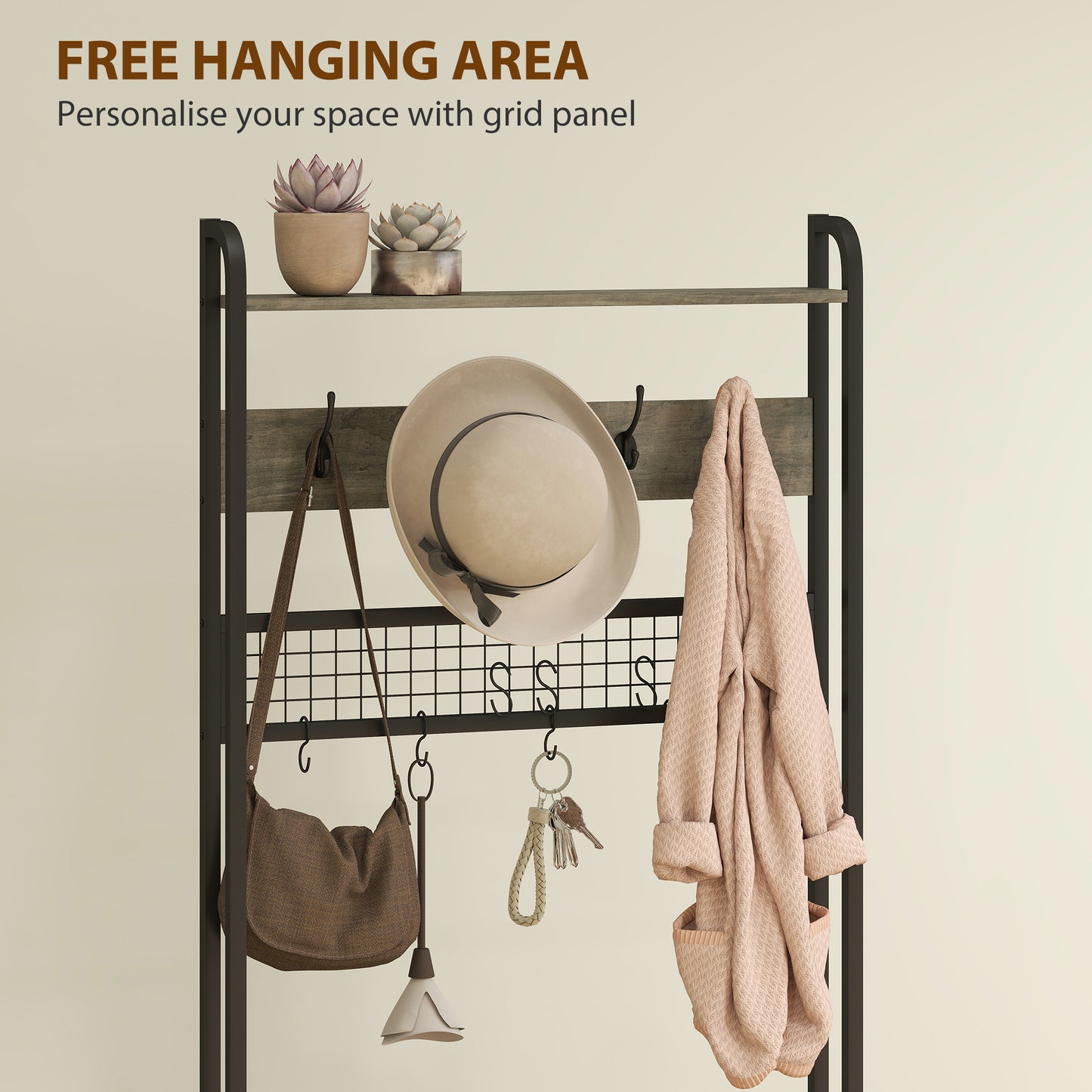 Industrial Hall Tree Coat Rack Stand with Shoe Cabinet Grey
