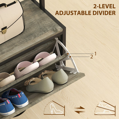 Industrial Hall Tree Coat Rack Stand with Shoe Cabinet Grey