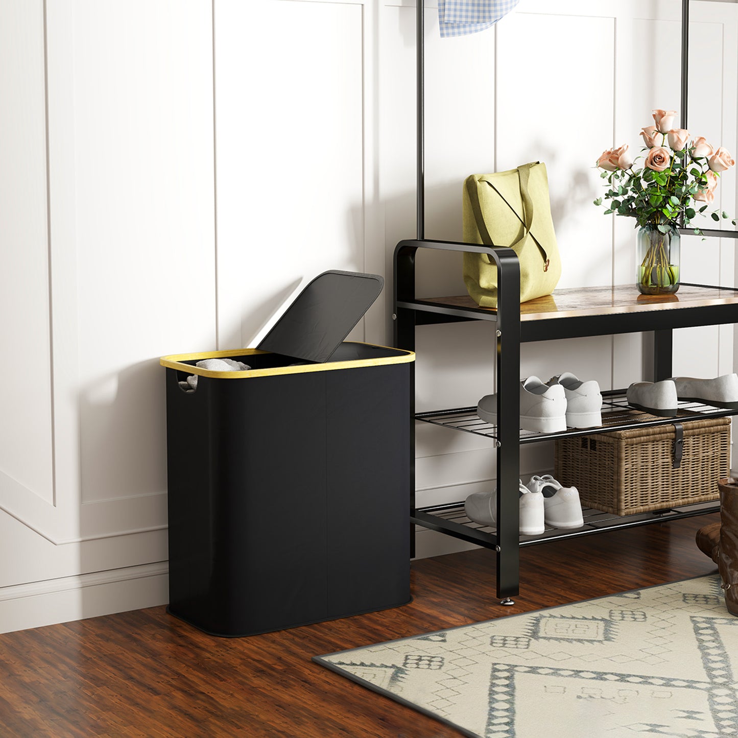 80L Collapsible Laundry Hamper, Washing Basket for Bathroom, Black