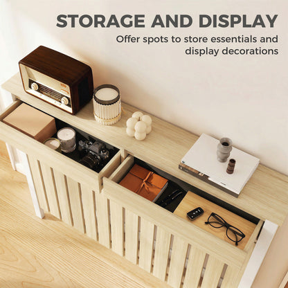 Large Radiator Cover with Drawers and Vertical Slats Oak
