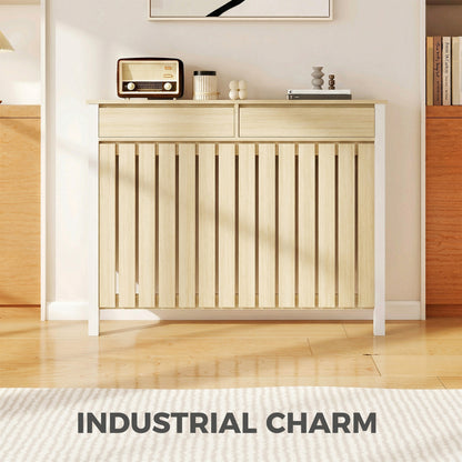 Large Radiator Cover with Drawers and Vertical Slats Oak