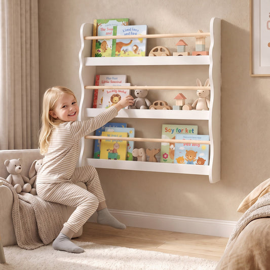 Kids' 3-Tier Wall-Mounted Bookshelf - White