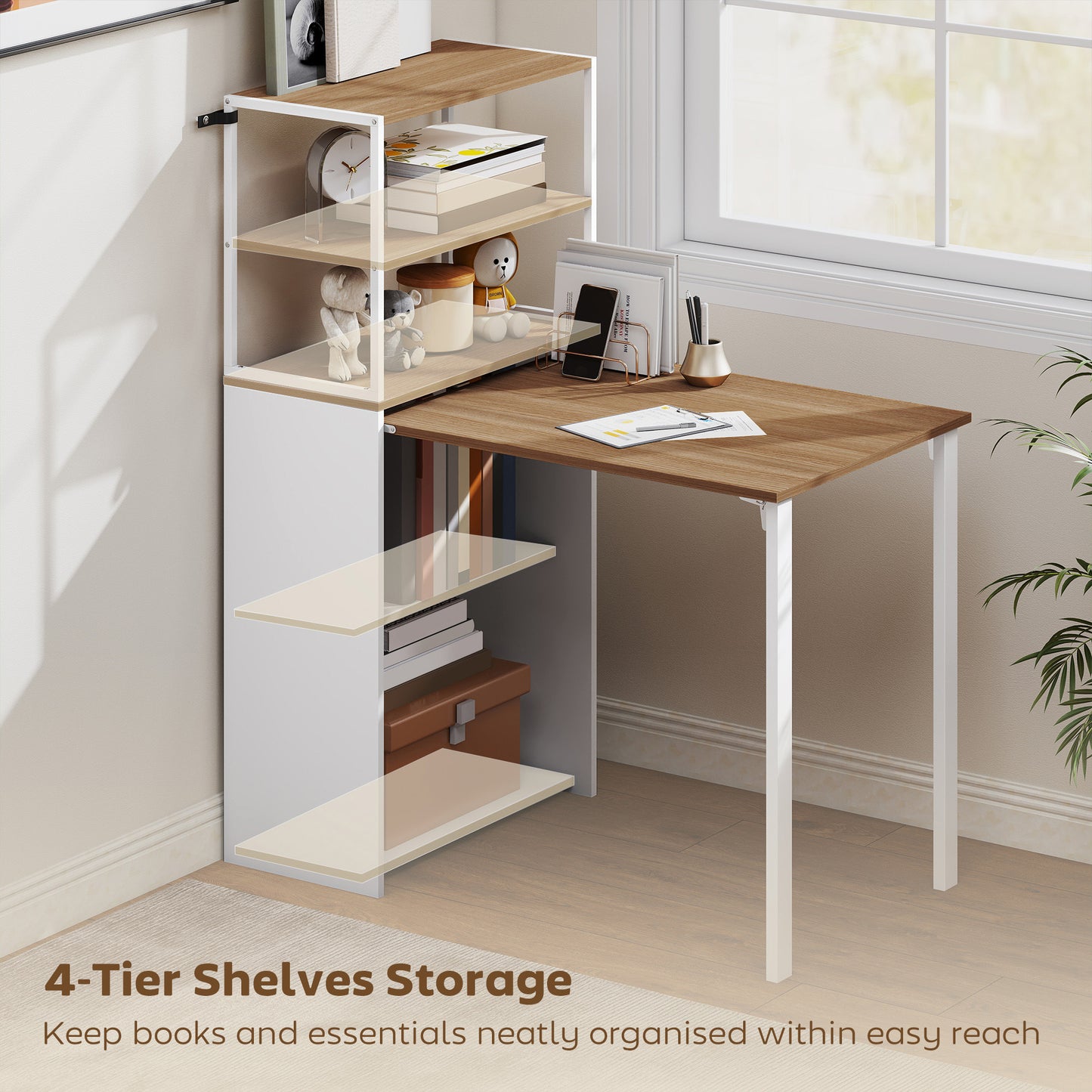 Foldable Computer Desk, Home Office Desk for Small Spaces, Natural