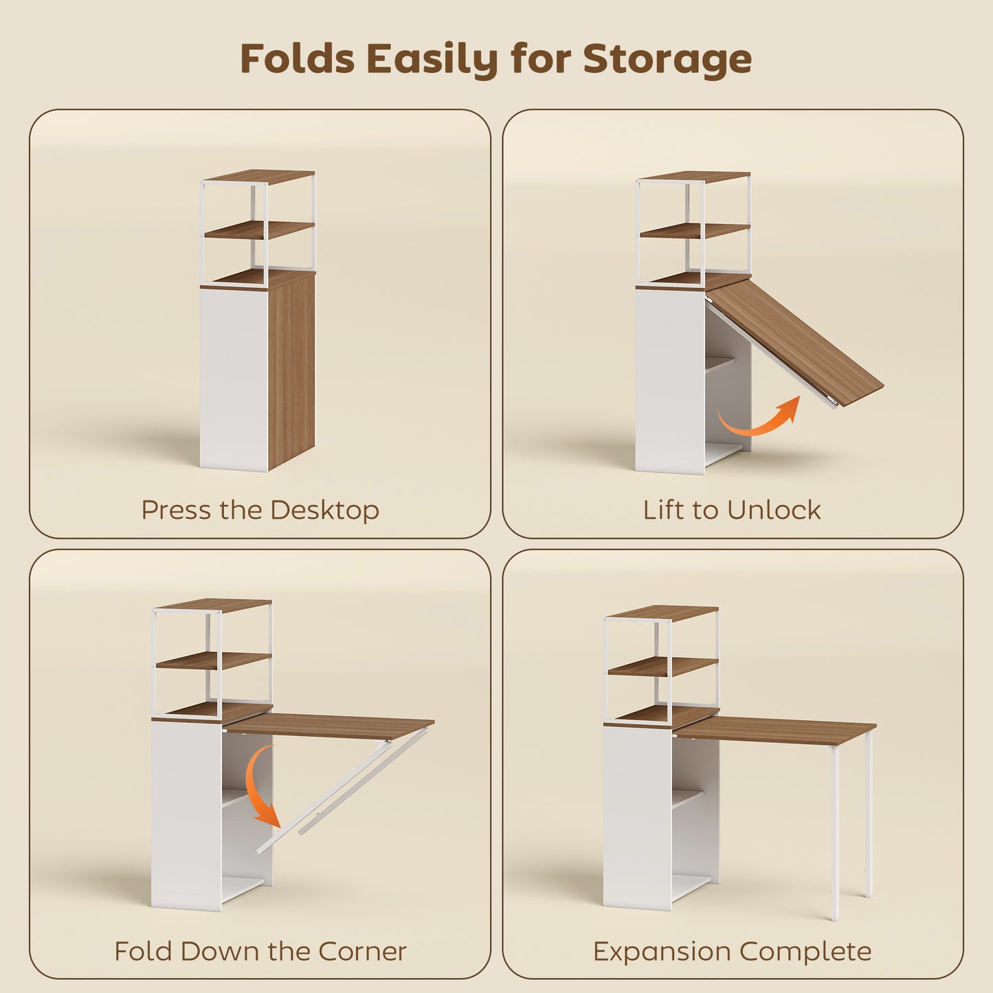 Foldable Computer Desk, Home Office Desk for Small Spaces, Natural