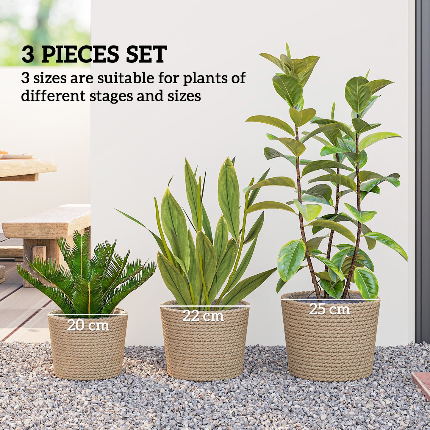 Seagrass Plant Pots Flower Planters Bohemian Style Set of 3 Natural