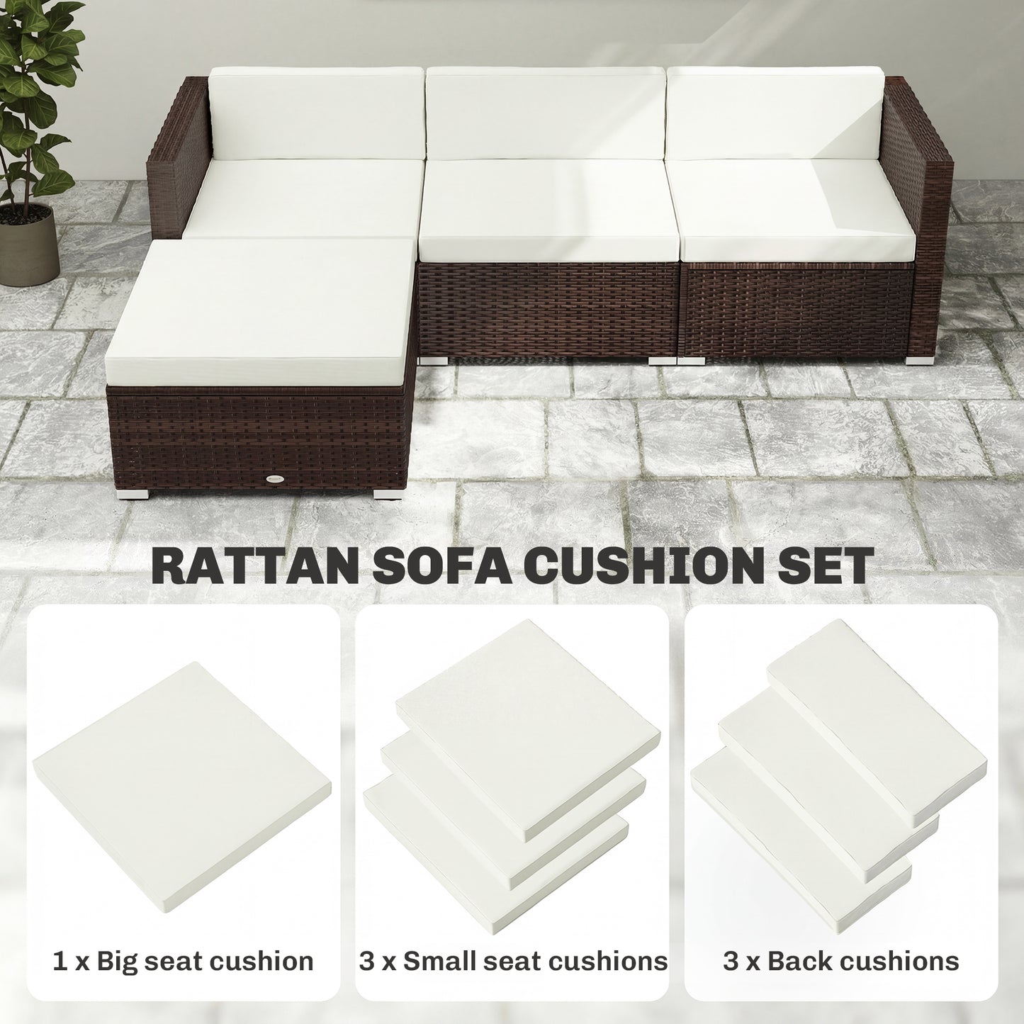 7-Piece Patio Furniture Cushions Water-Repellent 60x60cm, Cream