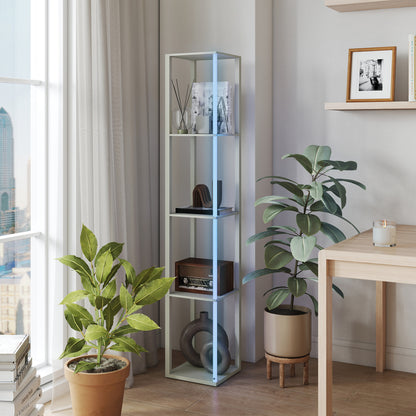 RGB LED Floor Lamp with Shelves and Remote Control for Bedroom, Oak