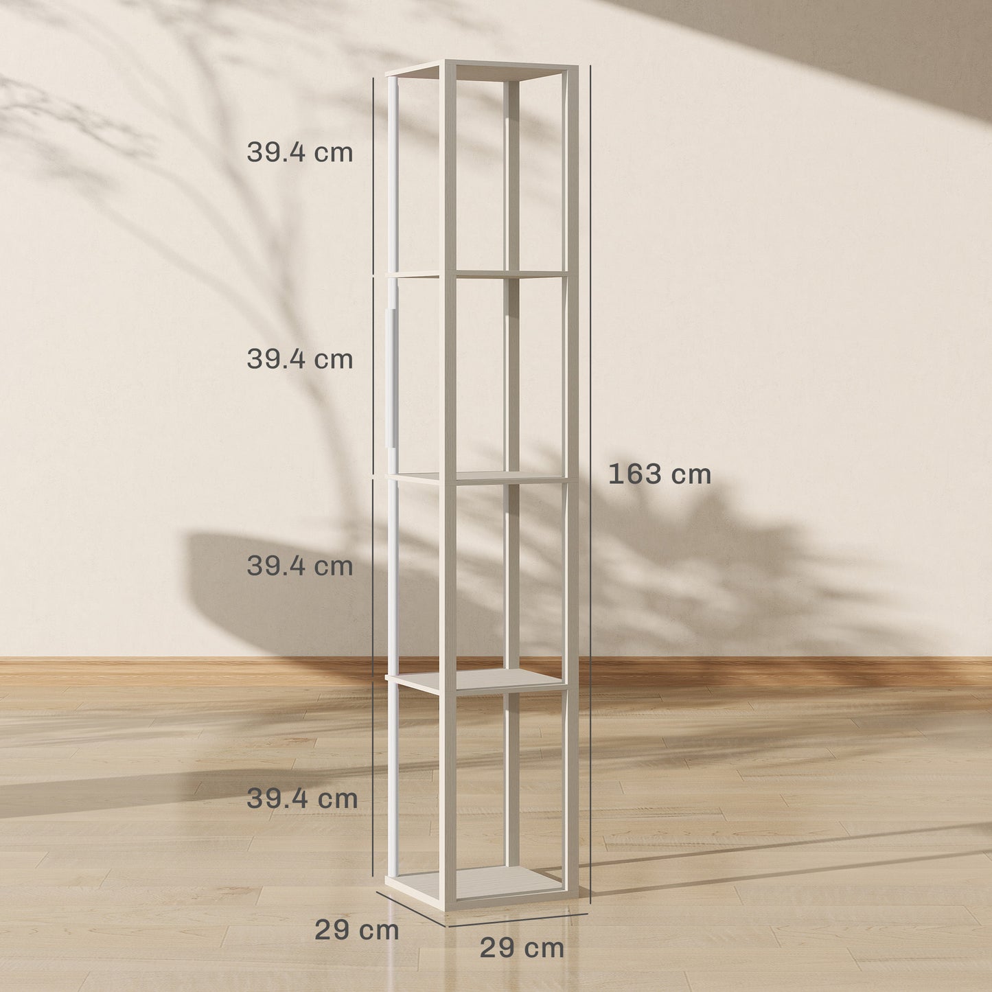 RGB LED Floor Lamp with Shelves and Remote Control for Bedroom, Oak