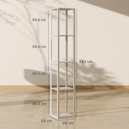 RGB LED Floor Lamp with Shelves and Remote Control for Bedroom, Oak