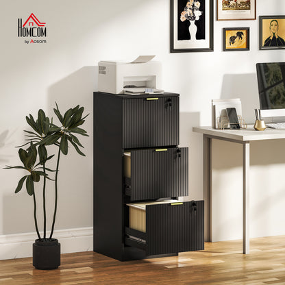 Filing Cabinet, File Cabinet with 3 Lockable Drawers and Hanging Rails