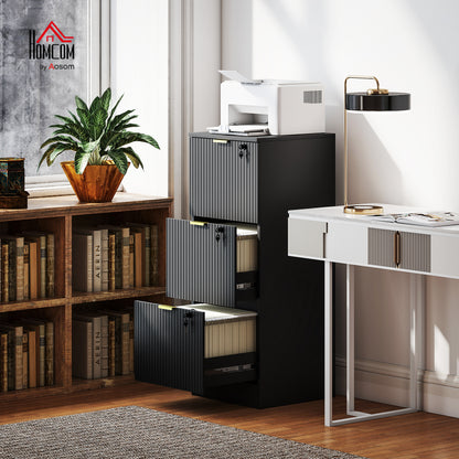 Filing Cabinet, File Cabinet with 3 Lockable Drawers and Hanging Rails
