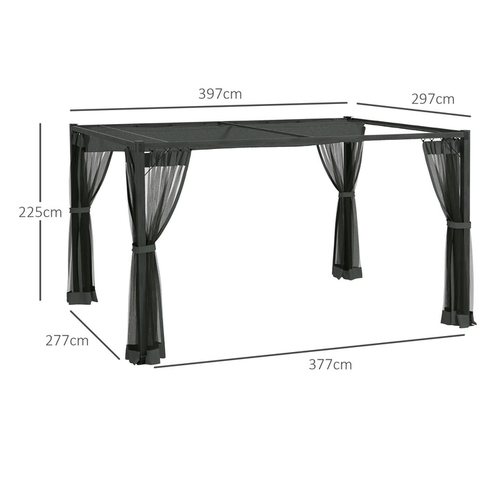 3 x 4m Retractable Pergola, Garden Gazebo Shelter with Nettings, for Grill, Patio, Deck, Grey