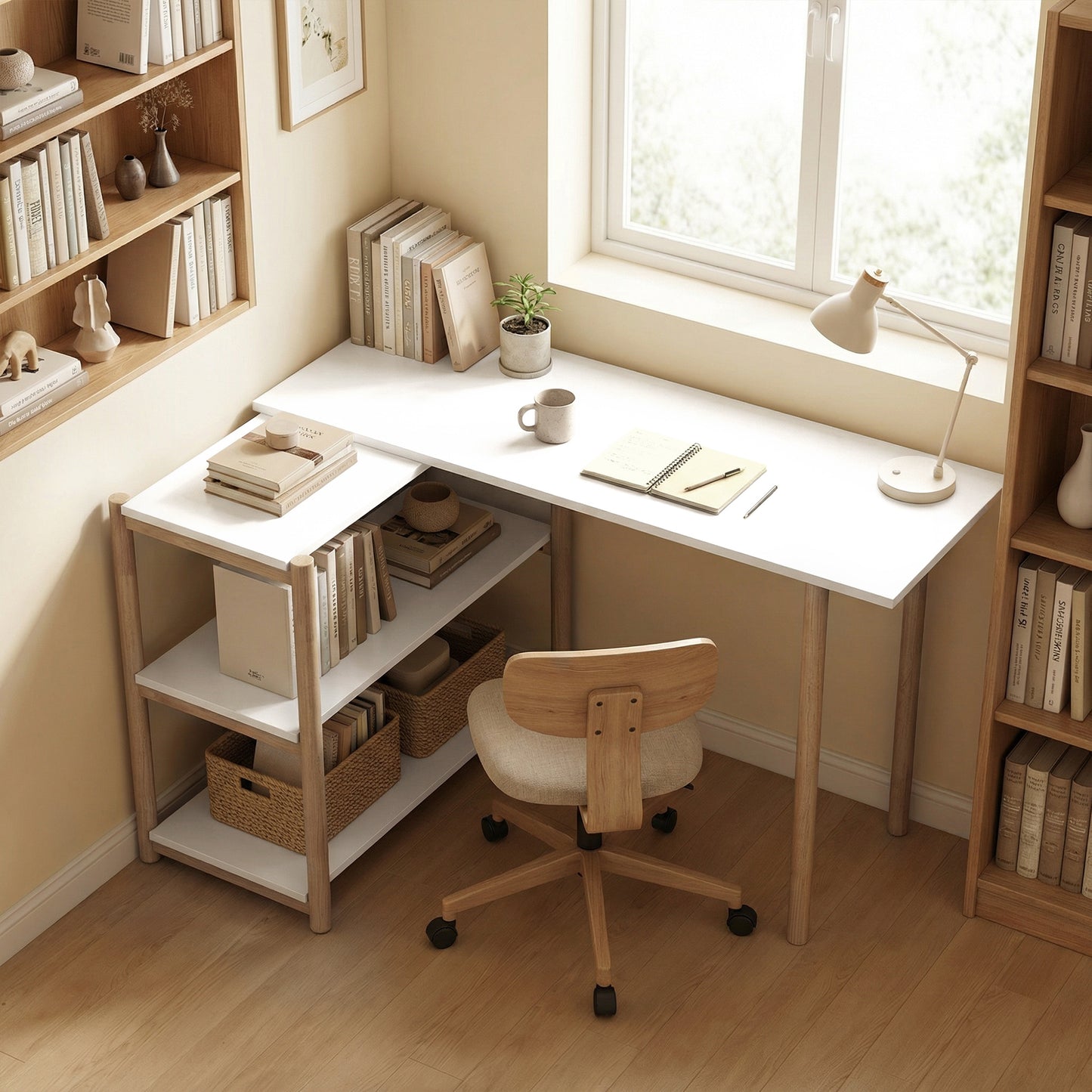 Computer Desk with Storage Shelves 150 cm White/Oak