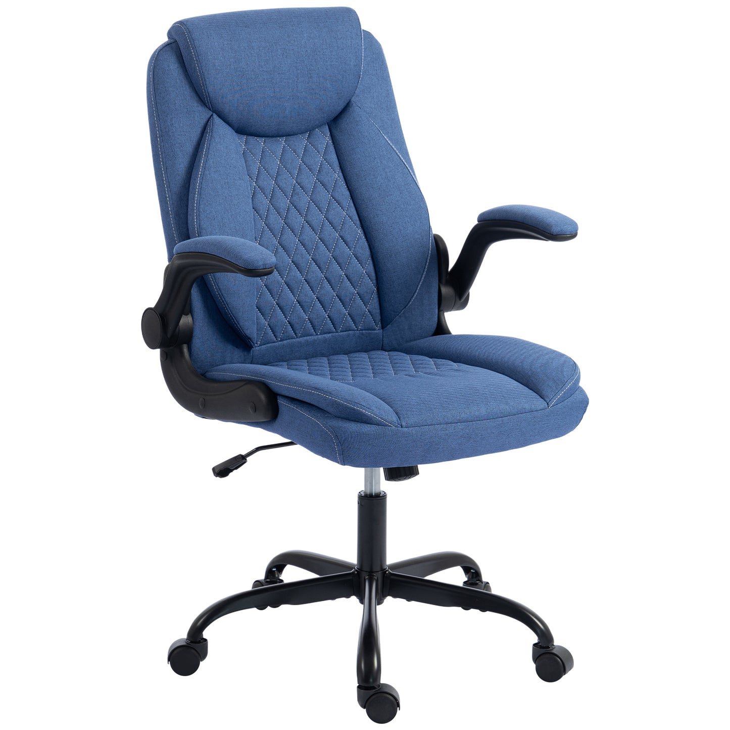 Linen-Look Computer Desk Chair with Thick Cushion, Blue