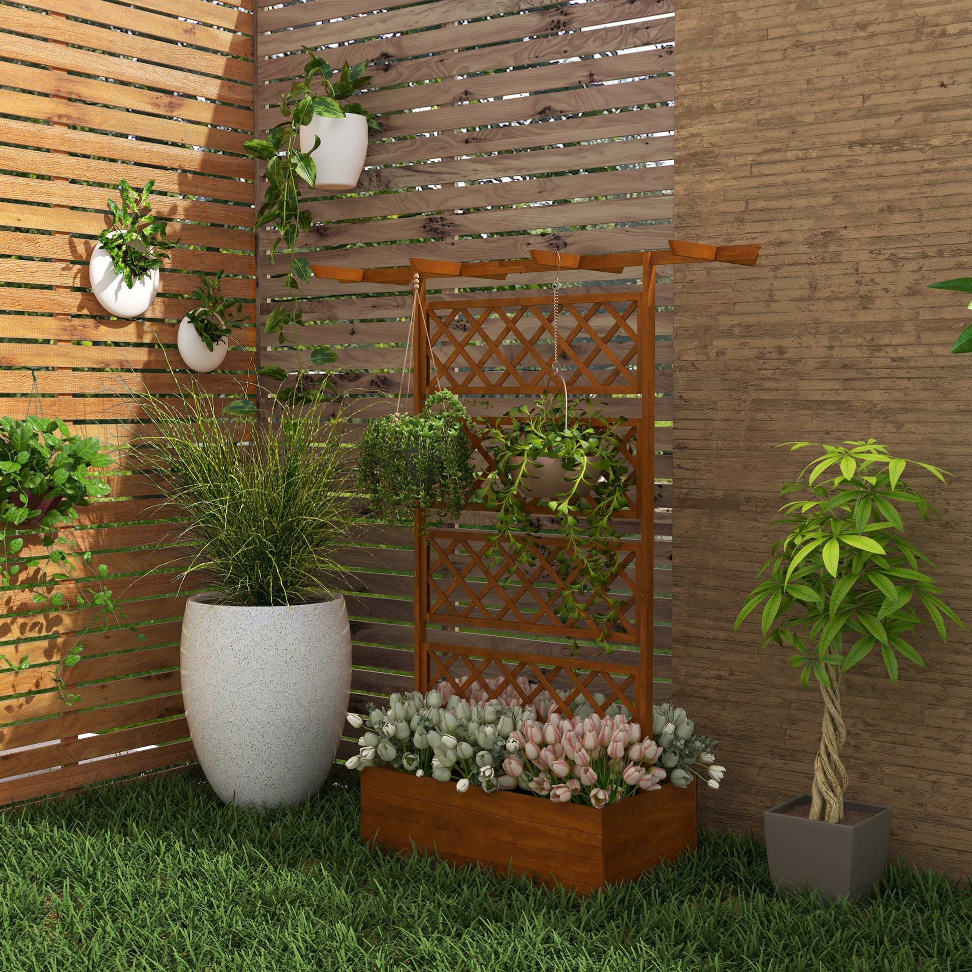 wood trellis planter box Wooden Trellis Planter Box, Raised Garden Bed to Grow Vegetables, Herb – QuidsIn Superstore