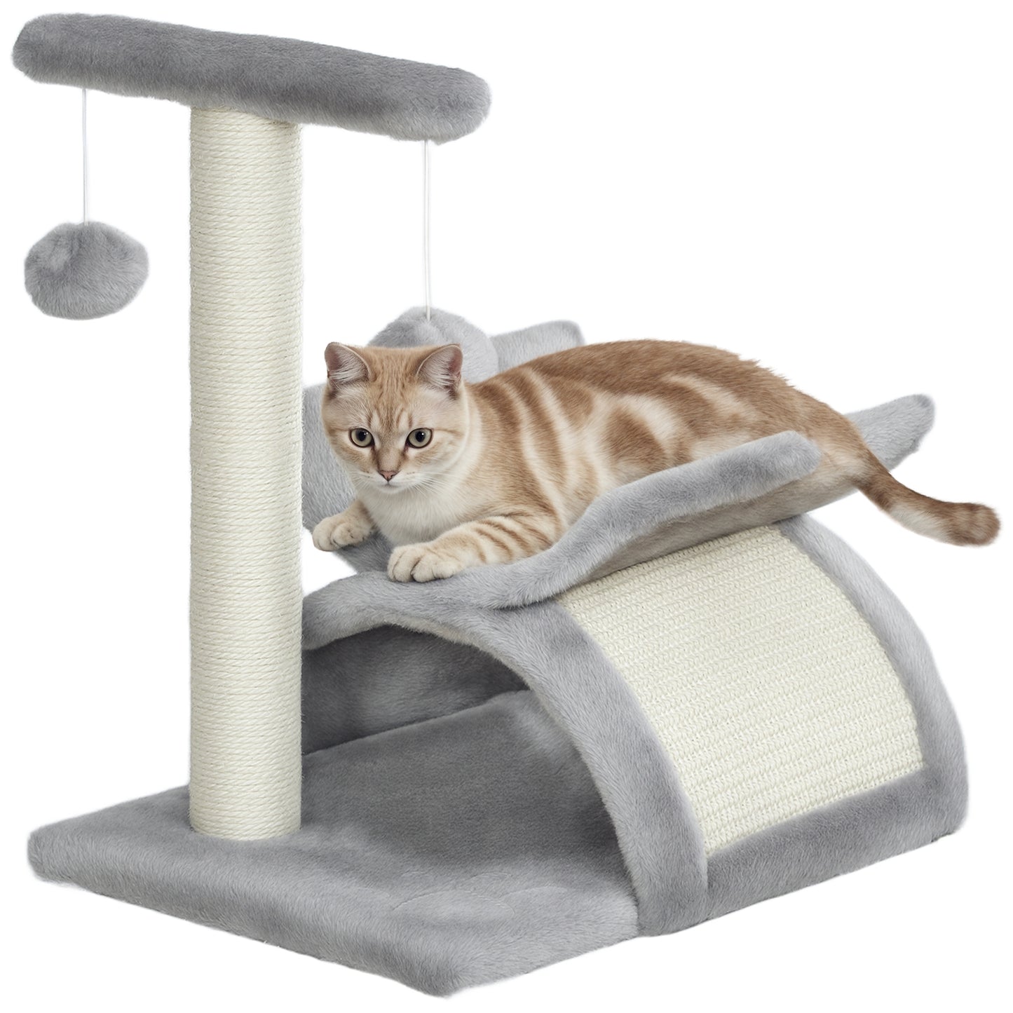 Cat Tree Tower, Rotatable Top Bar, Sisal Post, Tunnel, Balls, Grey
