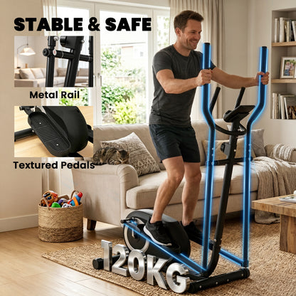 Elliptical Cross Trainer for Home, Quiet Magnetic Elliptical Machine with Bluetooth, App Compatible, 8-Level Adjustable Resistance, LCD Monitor & Pulse Sensor, Wheels, 120KG Load Capacity