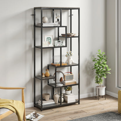 Industrial Bookcase 7-Tier Bookshelf Shelving Unit Grey Black